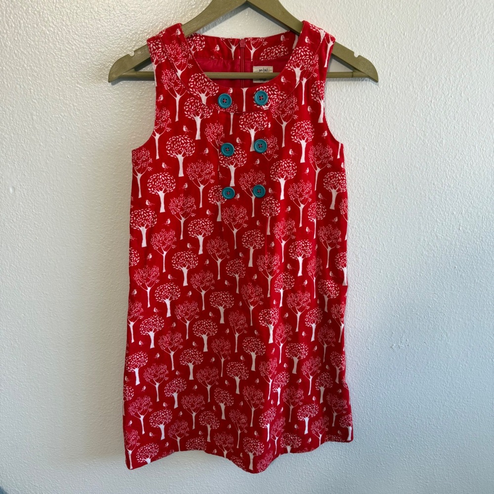 Mini Boden Size 11-12Y Red White Tree Print Corduroy Tank Dress Preppy Colorful